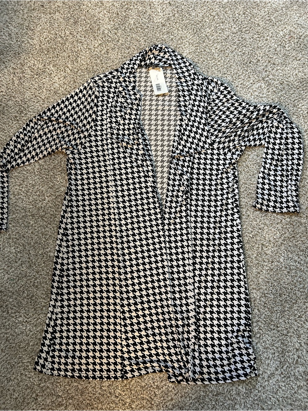 Jostar Black & White Houndstooth Open Front Women's Cardigan NEW
